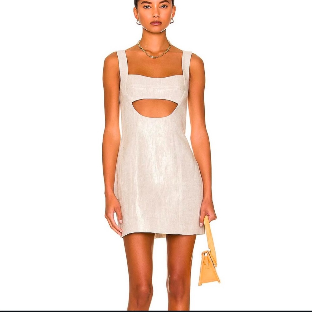 Matthew Bruch Eva Mini Dress in Metallic Oatmeal